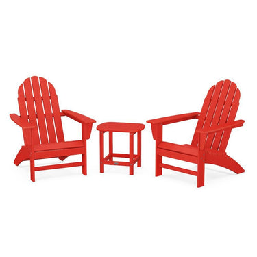POLYWOOD Vineyard 3-Piece Adirondack Set w/ South Beach 18-Inch Side Table - Sunset Red